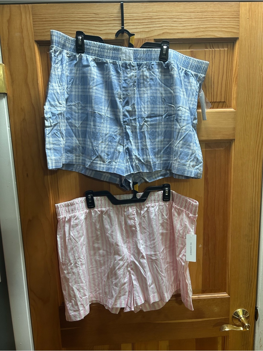 Women’s Cotton Sleep Shorts — Blue Plaid & Pink Stripe